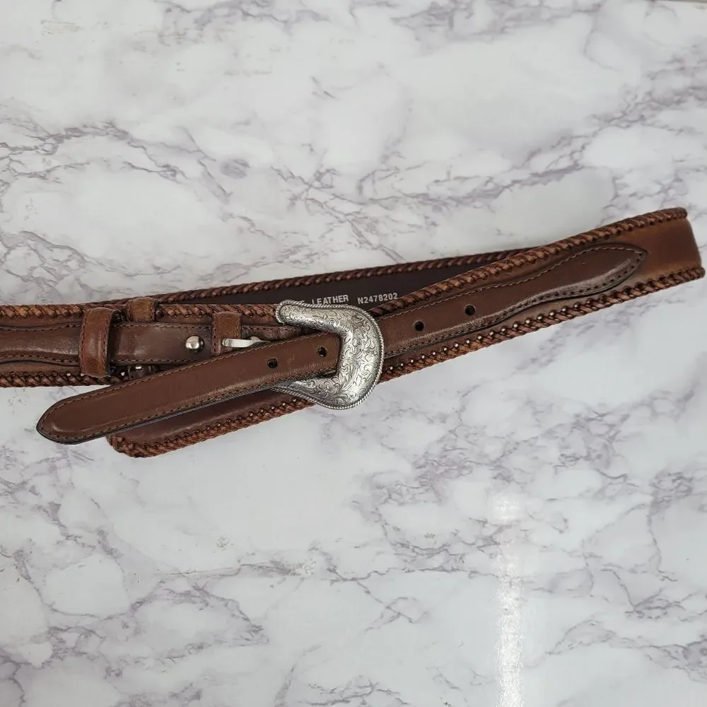 Nocona Men's Brown Leather Belt with Silver Buckle Top Hand Western